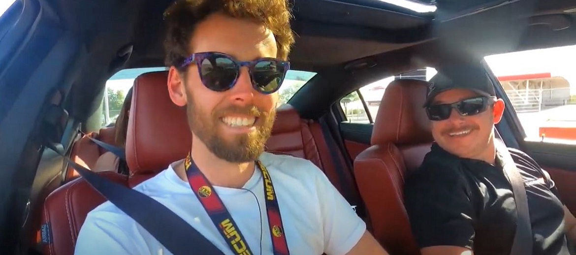 HotCars selfie with Chase Crawford in a Hellcat at Mecum